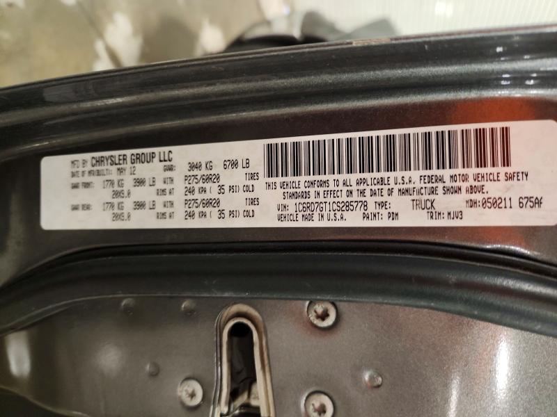 61865626 :رقم المزاد ، 1C6RD7GT1CS285778 vin ، 2012 Dodge Ram 1500 مزاد بيع