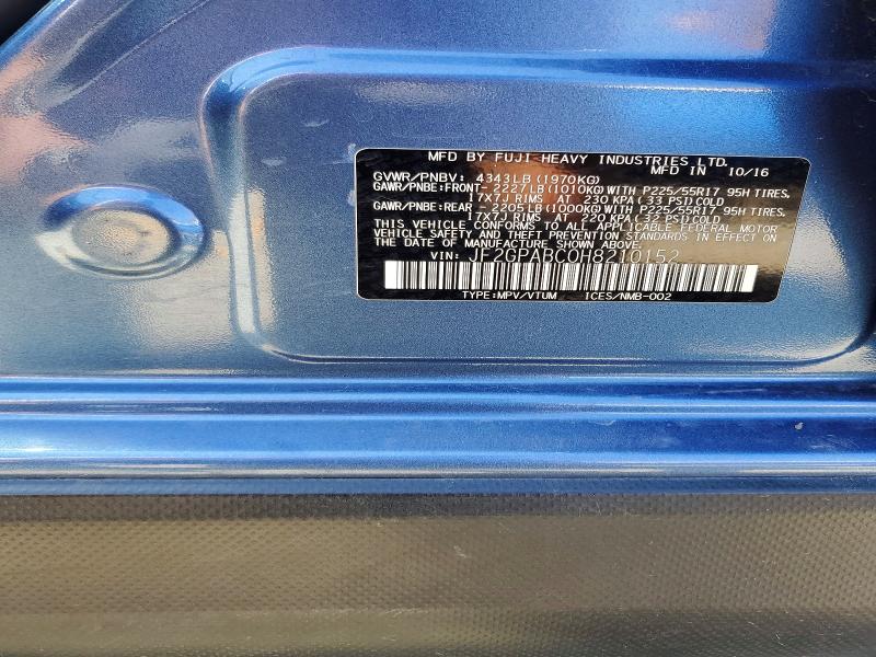 2017 Subaru Crosstrek მანქანა იყიდება აუქციონზე, vin: JF2GPABC0H8210152, აუქციონის ნომერი: 58888246