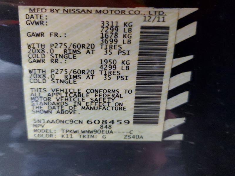 62980016 :رقم المزاد ، 5N1AA0NC9CN608459 vin ، 2012 Nissan Armada مزاد بيع