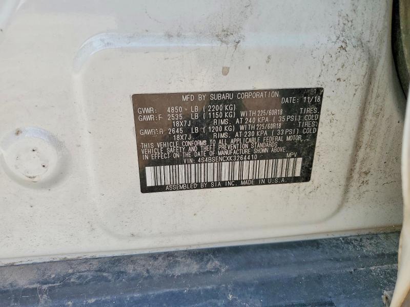 60484166 :رقم المزاد ، 4S4BSENCXK3264410 vin ، 2019 Subaru Outback مزاد بيع