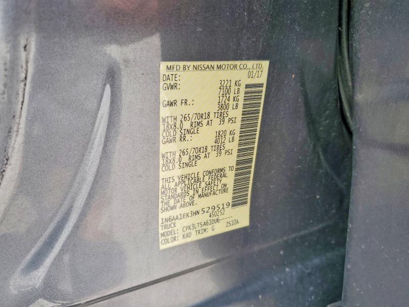 61757706 :رقم المزاد ، 1N6AA1EK3HN529519 vin ، 2017 Nissan Titan مزاد بيع