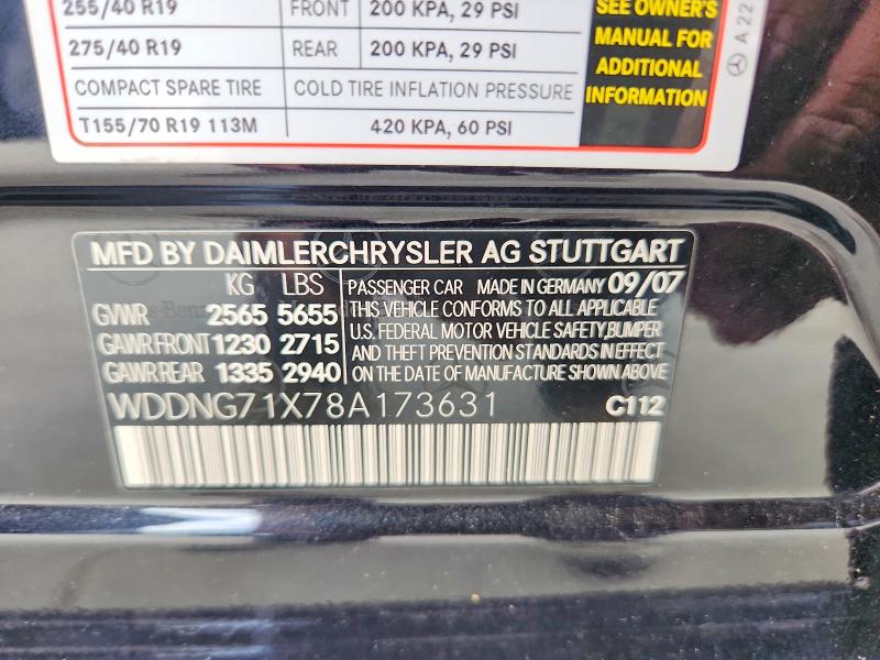 Aukcja sprzedaży 2008 Mercedes-benz S, vin: WDDNG71X78A173631, numer aukcji: 60922006