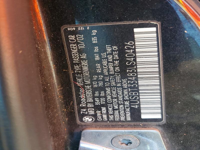 62004316 :رقم المزاد ، 4USBT33483LS40426 vin ، 2003 Bmw Z4 مزاد بيع