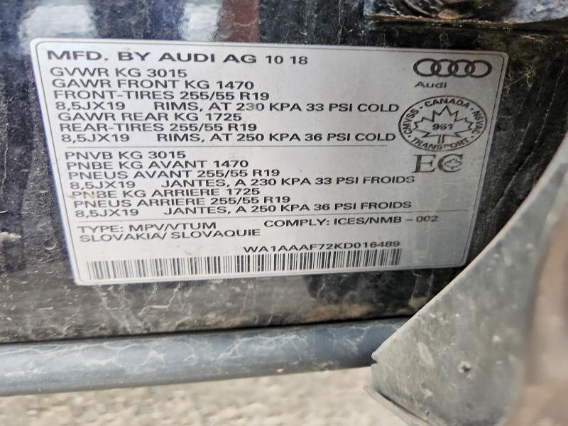 Продажа на аукционе авто 2019 Audi Q7, vin: WA1AAAF72KD016489, номер лота: 60597626