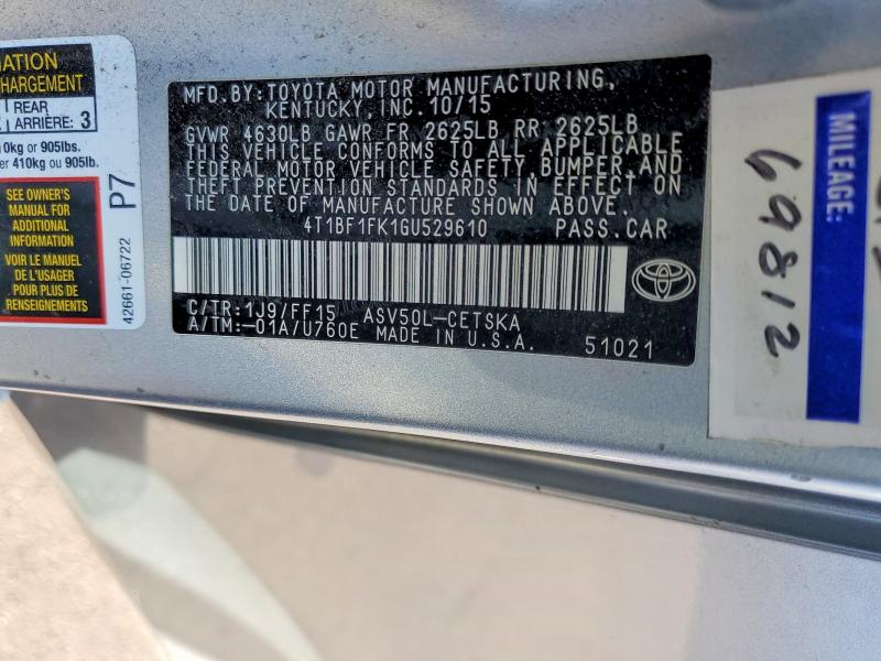 Aukcja sprzedaży 2016 Toyota Camry, vin: 4T1BF1FK1GU529610, numer aukcji: 62518916
