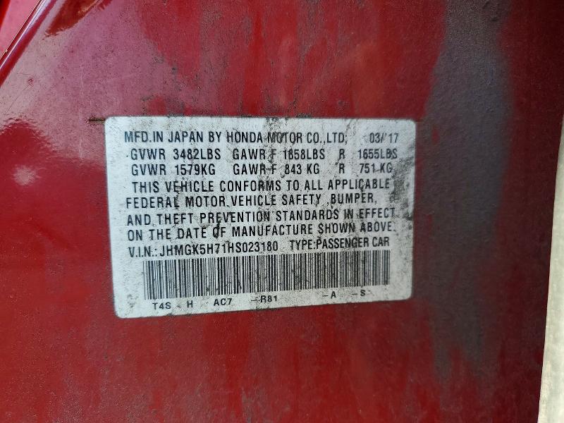 60032726 :رقم المزاد ، JHMGK5H71HS023180 vin ، 2017 Honda Fit مزاد بيع