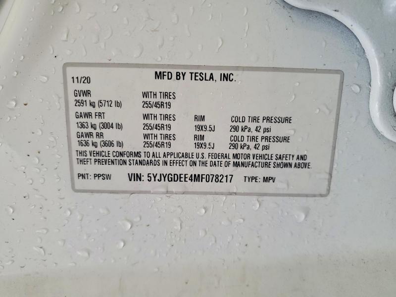 Aukcja sprzedaży 2021 Tesla Model Y, vin: 5YJYGDEE4MF078217, numer aukcji: 61223886