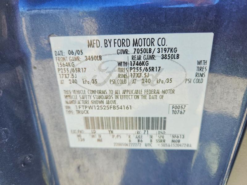 2005 Ford F150 მანქანა იყიდება აუქციონზე, vin: 1FTPW12525FB54161, აუქციონის ნომერი: 76294615