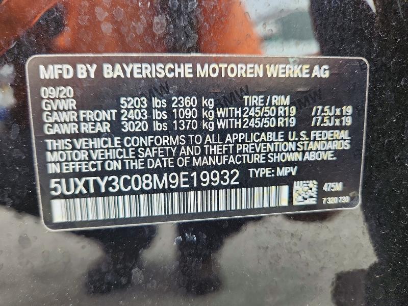 Aukcja sprzedaży 2021 Bmw X3, vin: 5UXTY3C08M9E19932, numer aukcji: 61374206