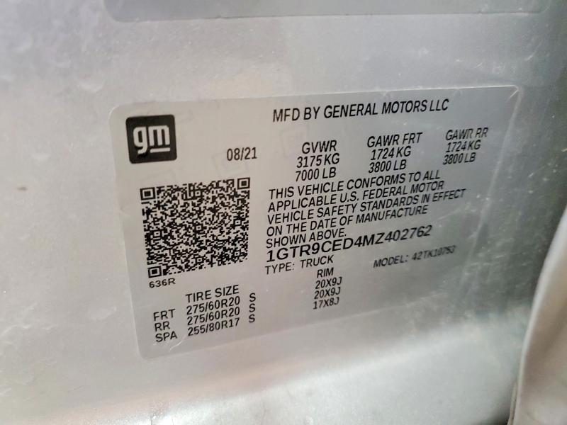 Продаж на аукціоні авто 2021 Gmc Sierra, vin: 1GTR9CED4MZ402762, номер лоту: 61797666