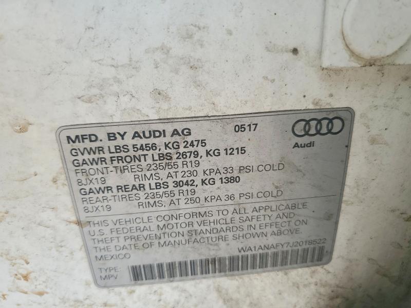 Aukcja sprzedaży 2018 Audi Q5, vin: WA1ANAFY7J2018522, numer aukcji: 60713266
