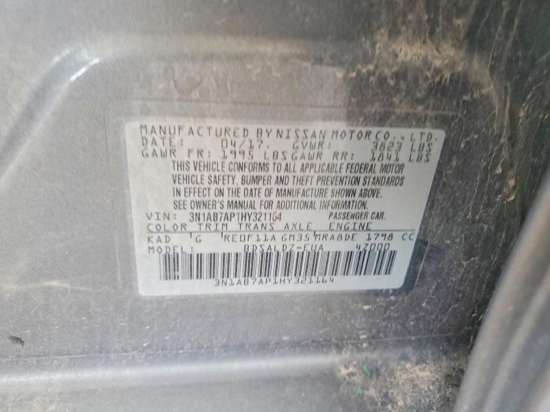 2017 Nissan Sentra მანქანა იყიდება აუქციონზე, vin: 3N1AB7AP1HY321164, აუქციონის ნომერი: 57728146