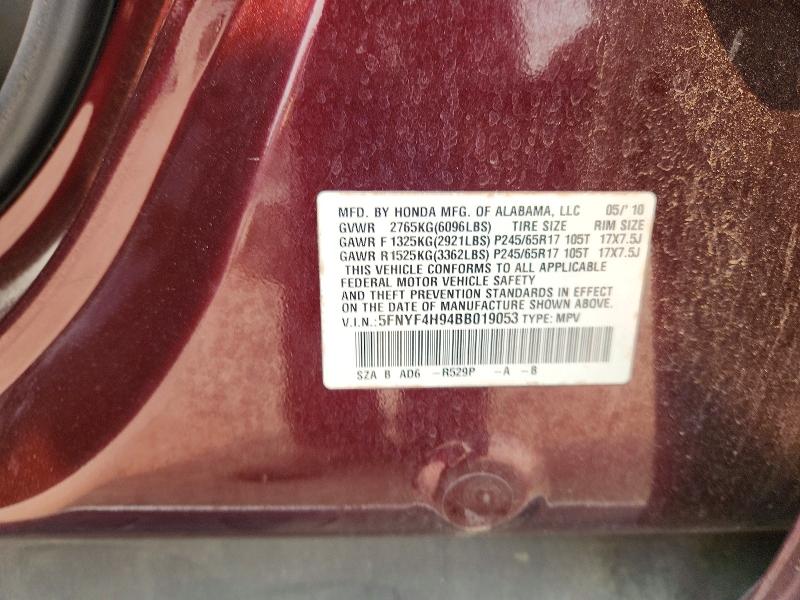 2011 Honda Pilot მანქანა იყიდება აუქციონზე, vin: 5FNYF4H94BB019053, აუქციონის ნომერი: 61801816