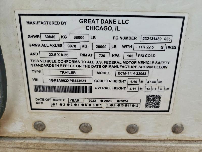 Продаж на аукціоні авто 2023 Great Dane Trailer Trailer, vin: 1GR1A062XPE444631, номер лоту: 58415756