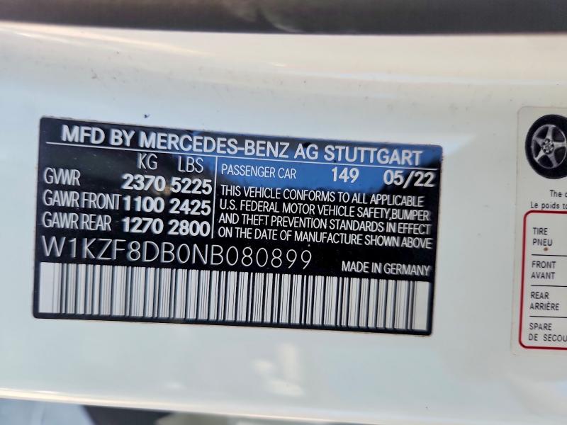 Aukcja sprzedaży 2022 Mercedes-benz E, vin: W1KZF8DB0NB080899, numer aukcji: 85790865