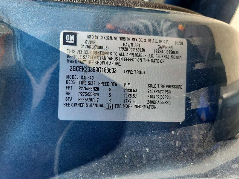 Продаж на аукціоні авто 2009 Chevrolet Silverado, vin: 3GCEK23359G183633, номер лоту: 59744056