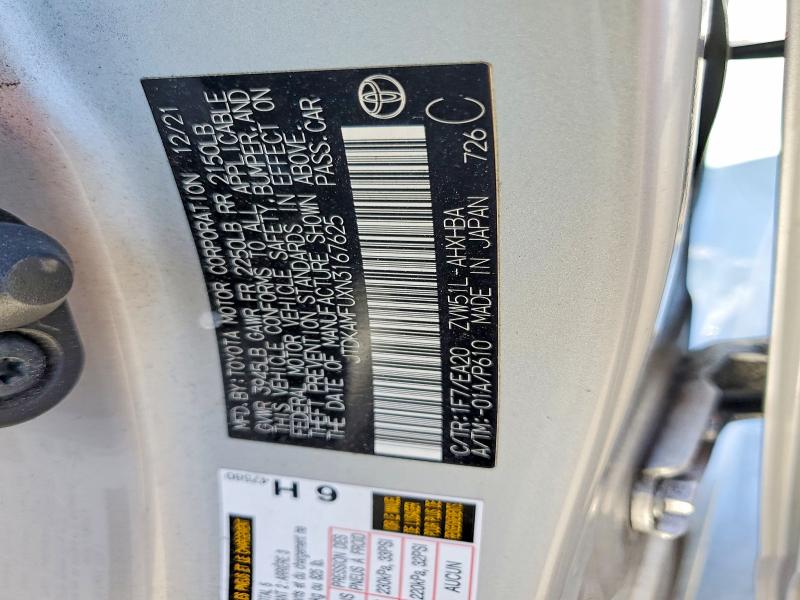 59734786 :رقم المزاد ، JTDKAMFUXN3167625 vin ، 2022 Toyota Prius مزاد بيع
