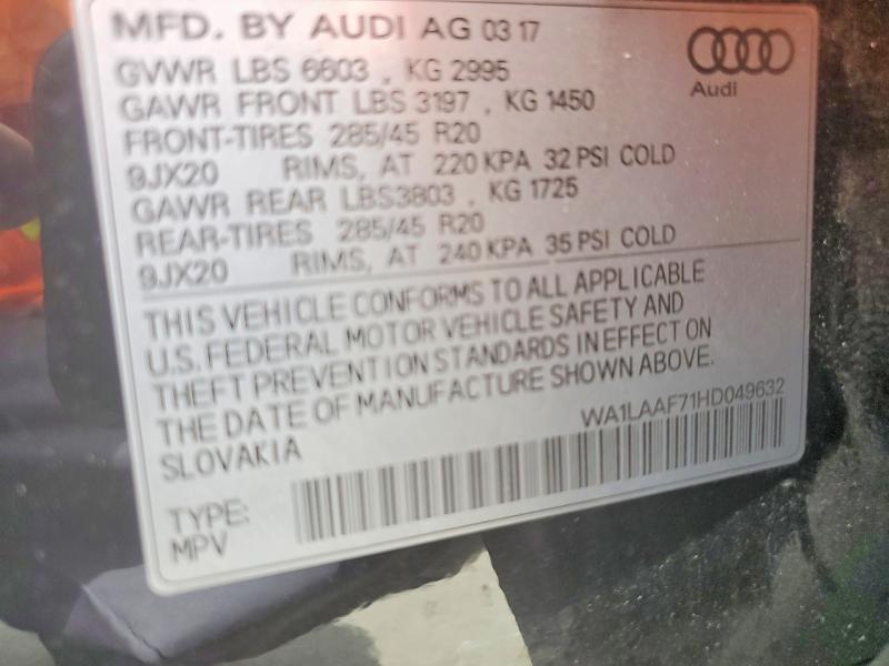 60550006 :رقم المزاد ، WA1LAAF71HD049632 vin ، 2017 Audi Q7 مزاد بيع