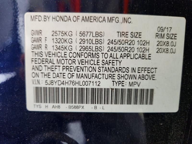 Продаж на аукціоні авто 2017 Acura Mdx, vin: 5J8YD4H76HL007112, номер лоту: 58921616