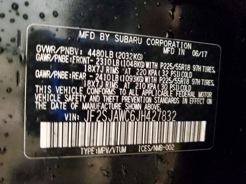 Aukcja sprzedaży 2018 Subaru Forester, vin: JF2SJAWC6JH427832, numer aukcji: 60198316