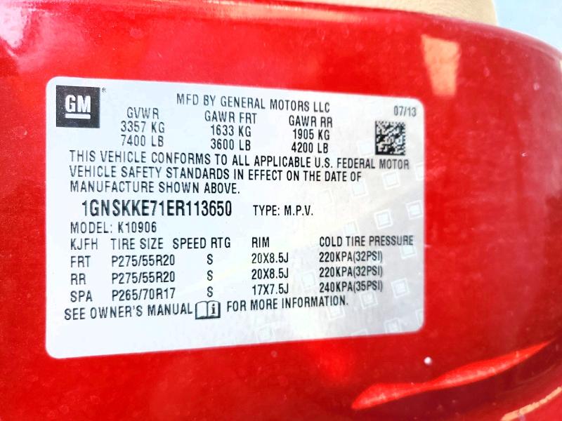 62761586 :رقم المزاد ، 1GNSKKE71ER113650 vin ، 2014 Chevrolet Suburban مزاد بيع