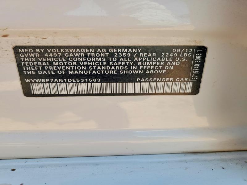 2013 Volkswagen Cc მანქანა იყიდება აუქციონზე, vin: WVWBP7AN1DE531563, აუქციონის ნომერი: 60173656