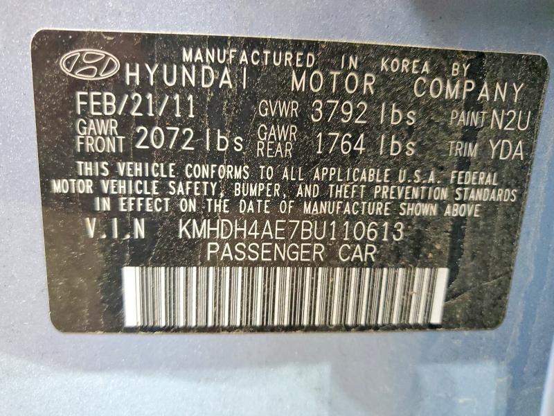 Продажа на аукционе авто 2011 Hyundai Elantra, vin: KMHDH4AE7BU110613, номер лота: 60892326