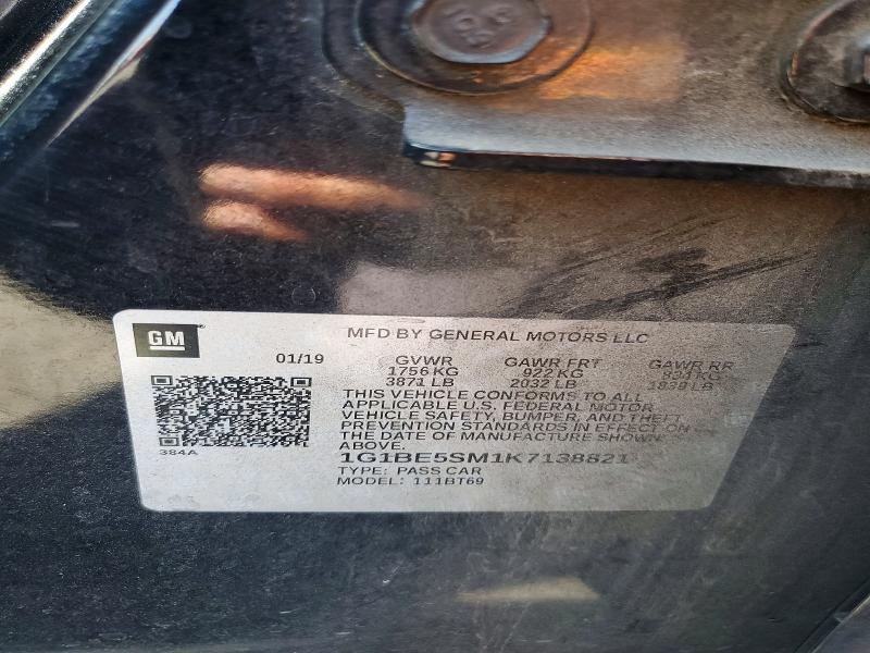 Продаж на аукціоні авто 2019 Chevrolet Cruze, vin: 1G1BE5SM1K7138821, номер лоту: 61387576