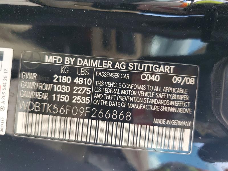 62478376 :رقم المزاد ، WDBTK56F09F266868 vin ، 2009 Mercedes-benz Clk مزاد بيع