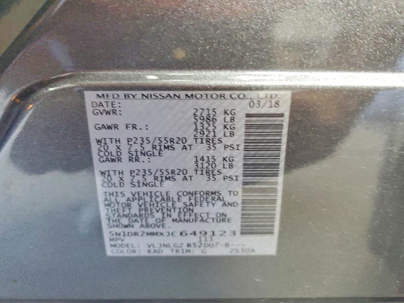 Aukcja sprzedaży 2018 Nissan Pathfinder, vin: 5N1DR2MMXJC649123, numer aukcji: 62271896