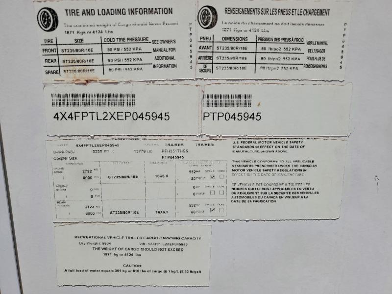 60854116 :رقم المزاد ، 4X4FPTL2XEP045945 vin ، 2014 Palonimo Recreational Vehicle (rv) مزاد بيع