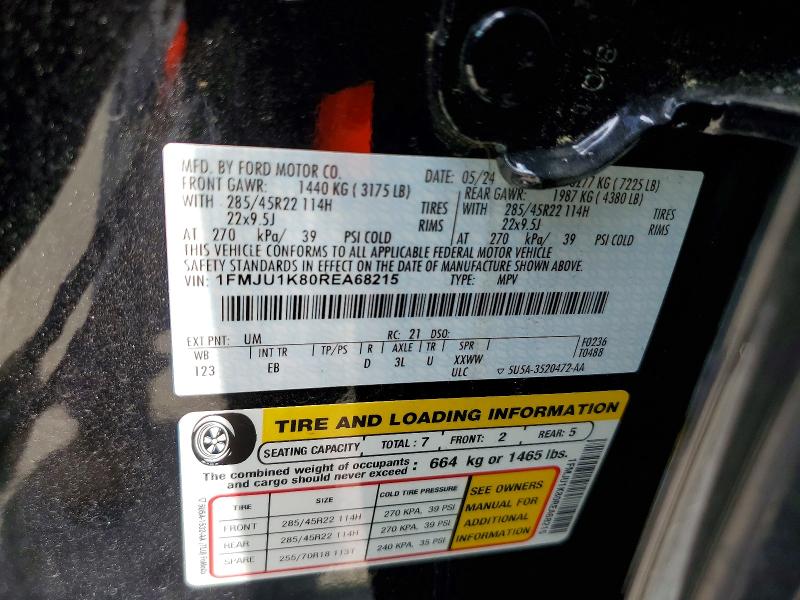 Продаж на аукціоні авто 2024 Ford Expedition, vin: 1FMJU1K80REA68215, номер лоту: 59357636