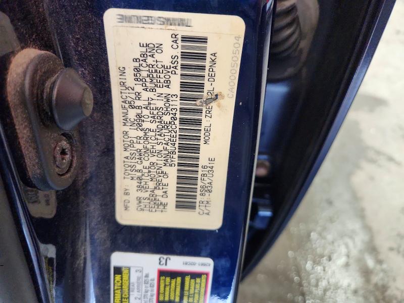 Aukcja sprzedaży 2012 Toyota Corolla, vin: 5YFBU4EE2CP043113, numer aukcji: 60659726