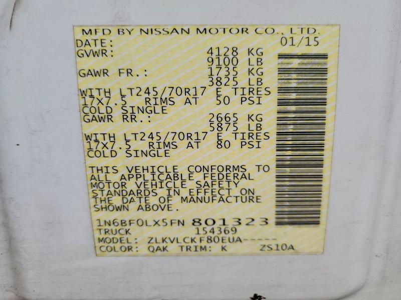 Aukcja sprzedaży 2015 Nissan Nv, vin: 1N6BF0LX5FN801323, numer aukcji: 62854086