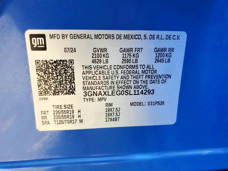 Aukcja sprzedaży 2025 Chevrolet Equinox, vin: 3GNAXLEG0SL114293, numer aukcji: 62138726