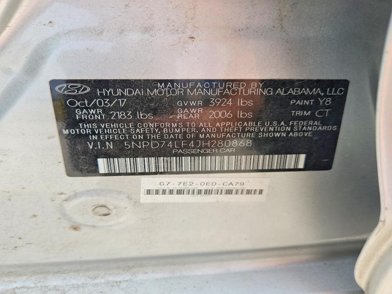 Продаж на аукціоні авто 2018 Hyundai Elantra, vin: 5NPD74LF4JH280868, номер лоту: 59869676