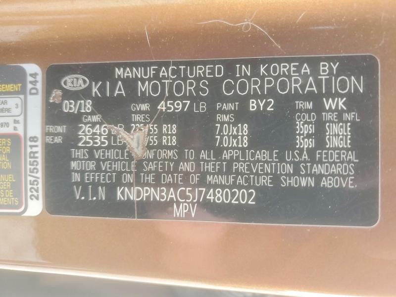61237016 :رقم المزاد ، KNDPN3AC5J7480202 vin ، 2018 Kia Sportage مزاد بيع