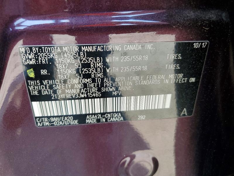 63039326 :رقم المزاد ، 2T3YFREV3JW415465 vin ، 2018 Toyota Rav4 مزاد بيع