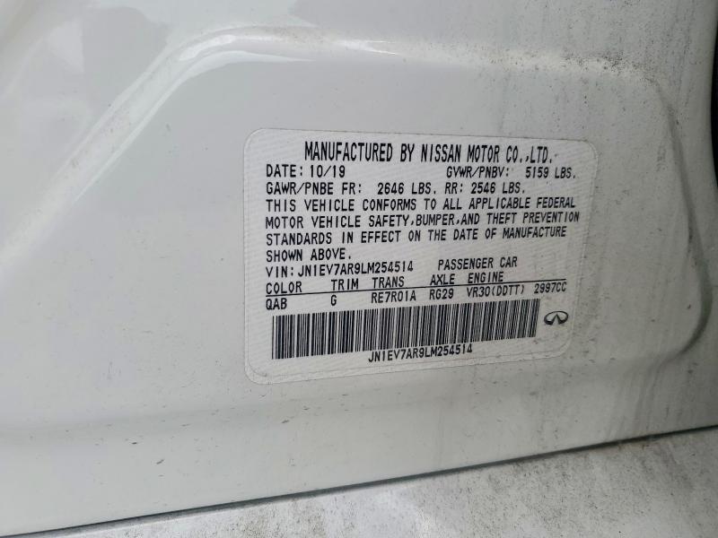 60505286 :رقم المزاد ، JN1EV7AR9LM254514 vin ، 2020 Infiniti Q50 مزاد بيع