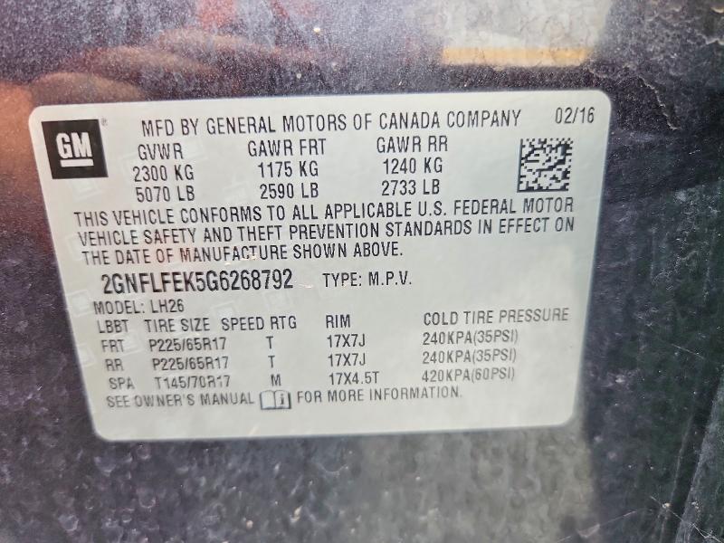 Aukcja sprzedaży 2016 Chevrolet Equinox, vin: 2GNFLFEK5G6268792, numer aukcji: 59384576
