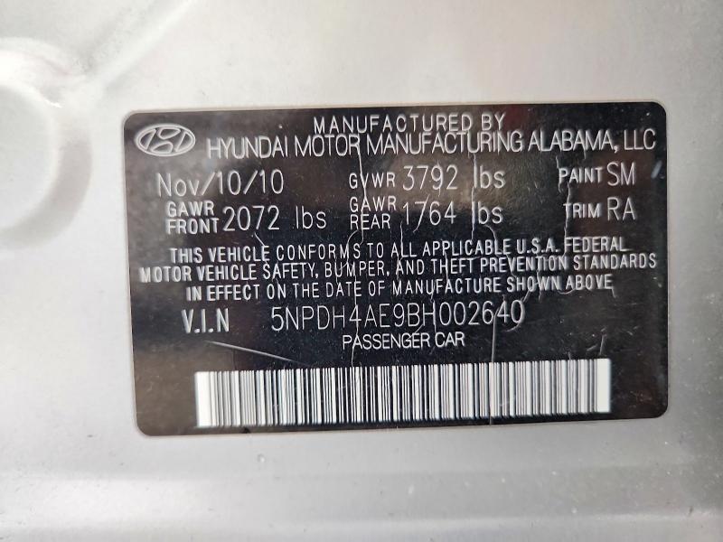 Продаж на аукціоні авто 2011 Hyundai Elantra, vin: 5NPDH4AE9BH002640, номер лоту: 62488916