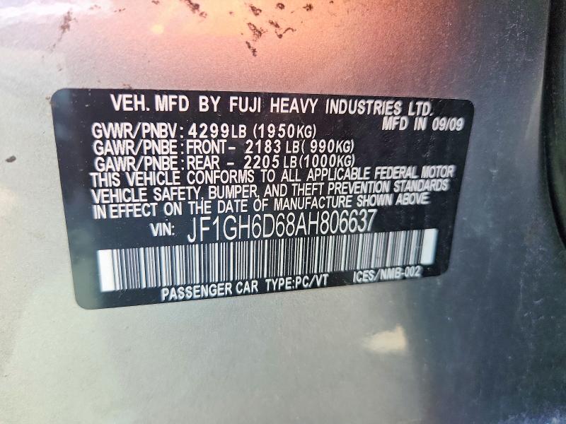 2010 Subaru Impreza მანქანა იყიდება აუქციონზე, vin: JF1GH6D68AH806637, აუქციონის ნომერი: 60799216