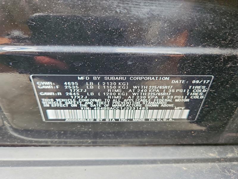 2018 Subaru Outback მანქანა იყიდება აუქციონზე, vin: 4S4BSACC1J3231483, აუქციონის ნომერი: 59267556
