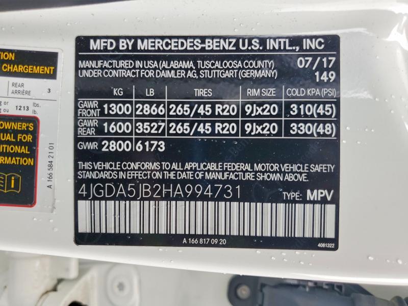 Aukcja sprzedaży 2017 Mercedes-benz Gle, vin: 4JGDA5JB2HA994731, numer aukcji: 62406066