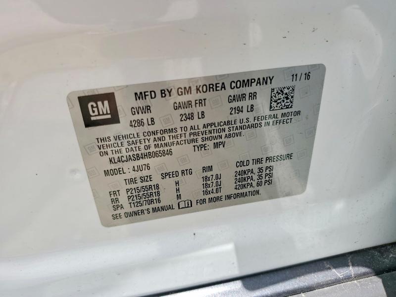 60197566 :رقم المزاد ، KL4CJASB4HB065846 vin ، 2017 Buick Encore مزاد بيع