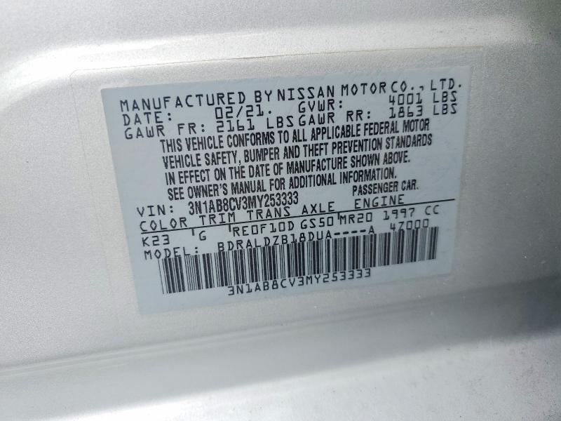 62573836 :رقم المزاد ، 3N1AB8CV3MY253333 vin ، 2021 Nissan Sentra مزاد بيع