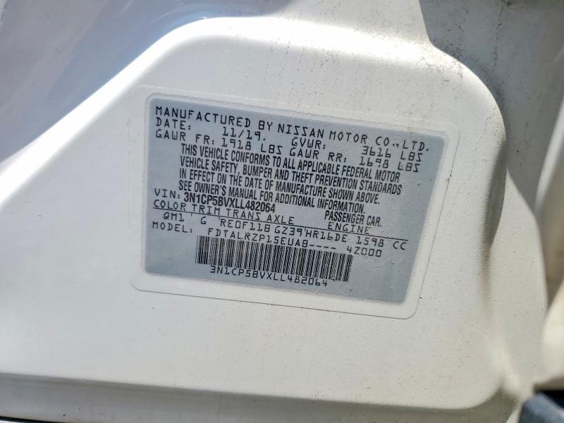 2020 Nissan Kicks მანქანა იყიდება აუქციონზე, vin: 3N1CP5BVXLL482064, აუქციონის ნომერი: 58455406