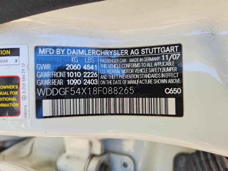 Продаж на аукціоні авто 2008 Mercedes-benz C, vin: WDDGF54X18F088265, номер лоту: 59294846