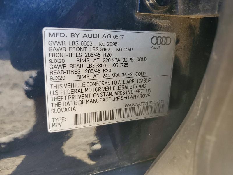 Продаж на аукціоні авто 2017 Audi Q7, vin: WA1VAAF77HD057274, номер лоту: 60272136