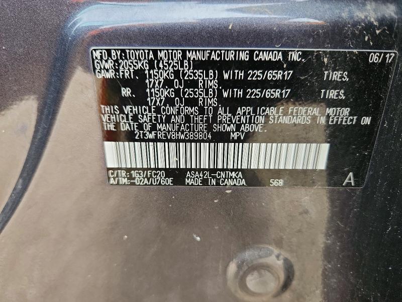 61241136 :رقم المزاد ، 2T3WFREV8HW389804 vin ، 2017 Toyota Rav4 مزاد بيع